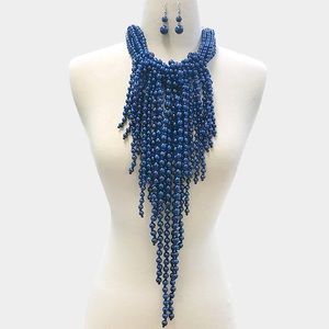 Cool water blue Multi strand pearl necklace set